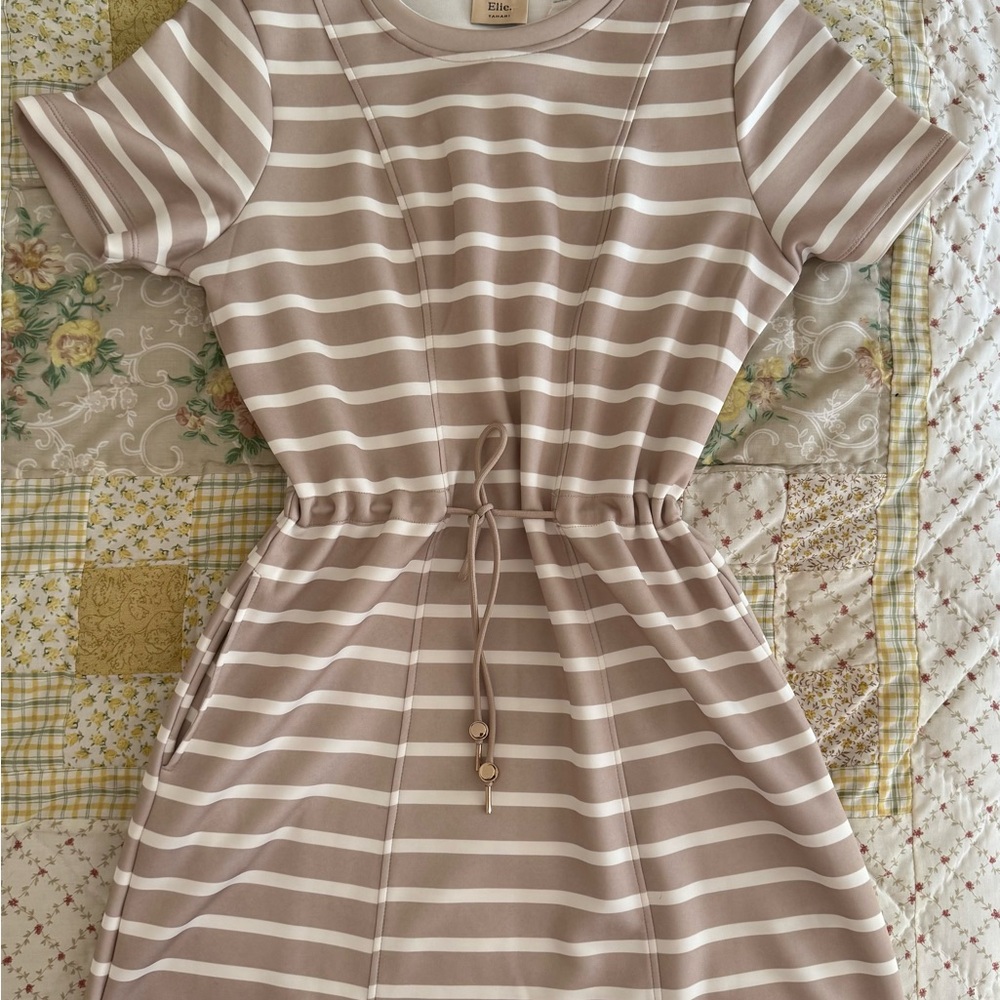 Cynthia Rowley Taupe and Cream Striped Dress